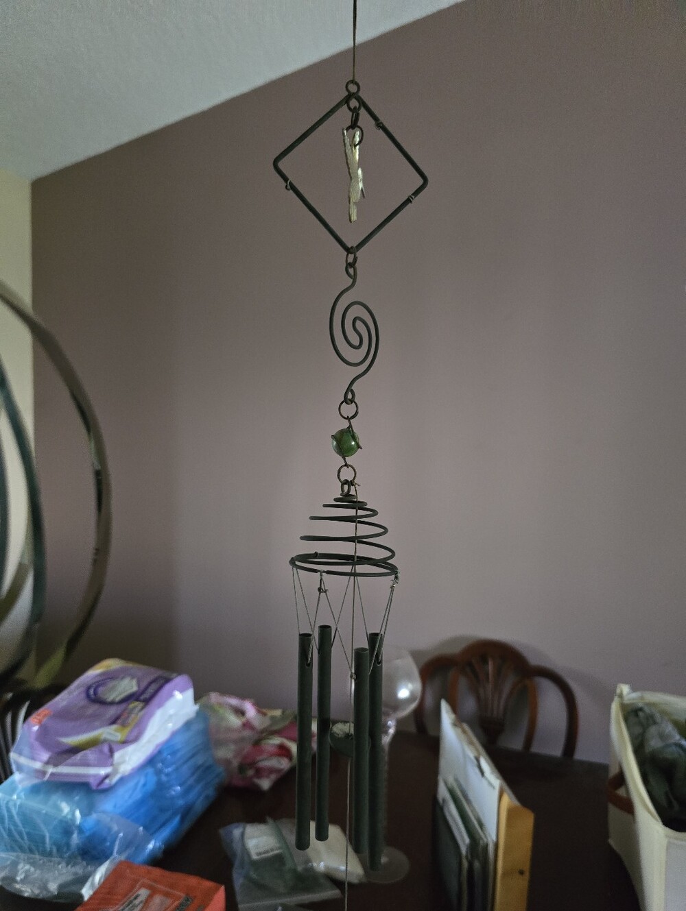 Hanging Metal Wind Chime with Green Accent